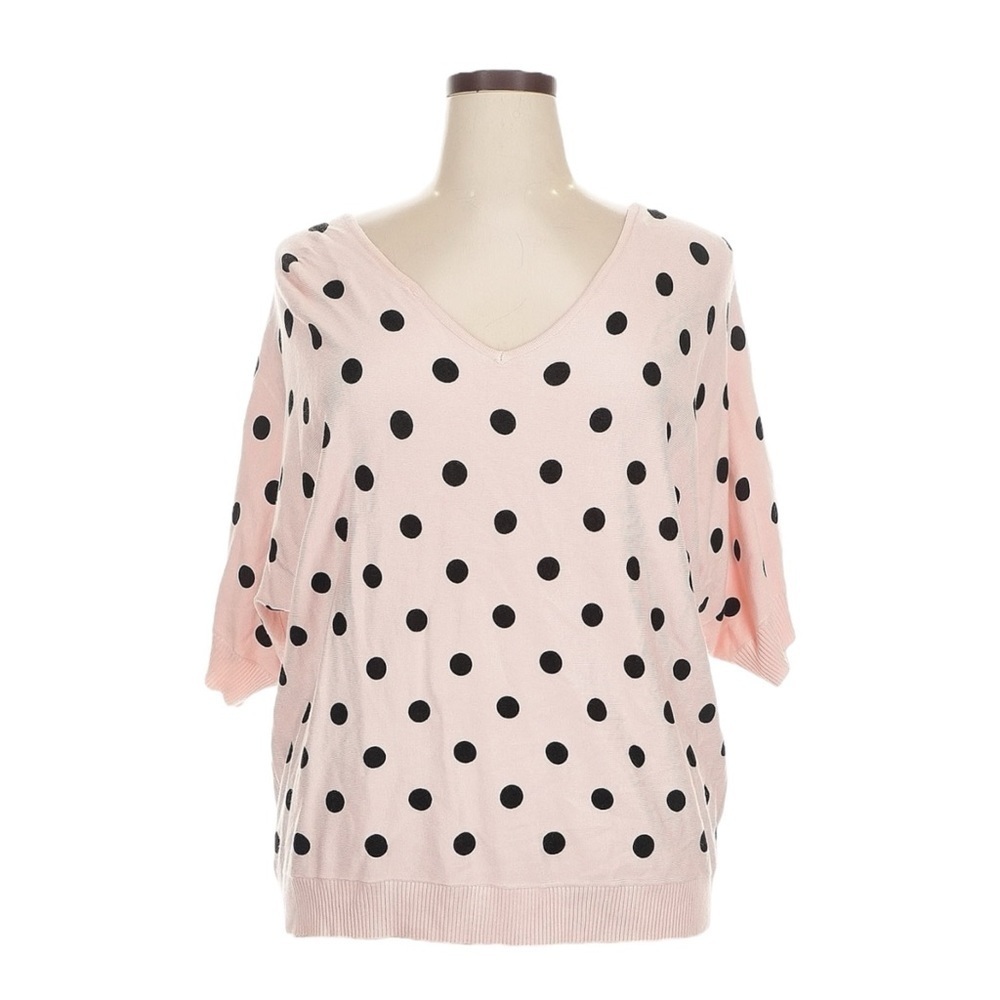 Premise Woman 1X NWT Pink Black Polka Dot Dolman V Neck Pullover Sweater